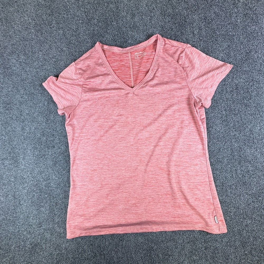 Eddie Bauer Resolution T-Shirt Womens L Heather Pink Stretch V-Neck Activewear